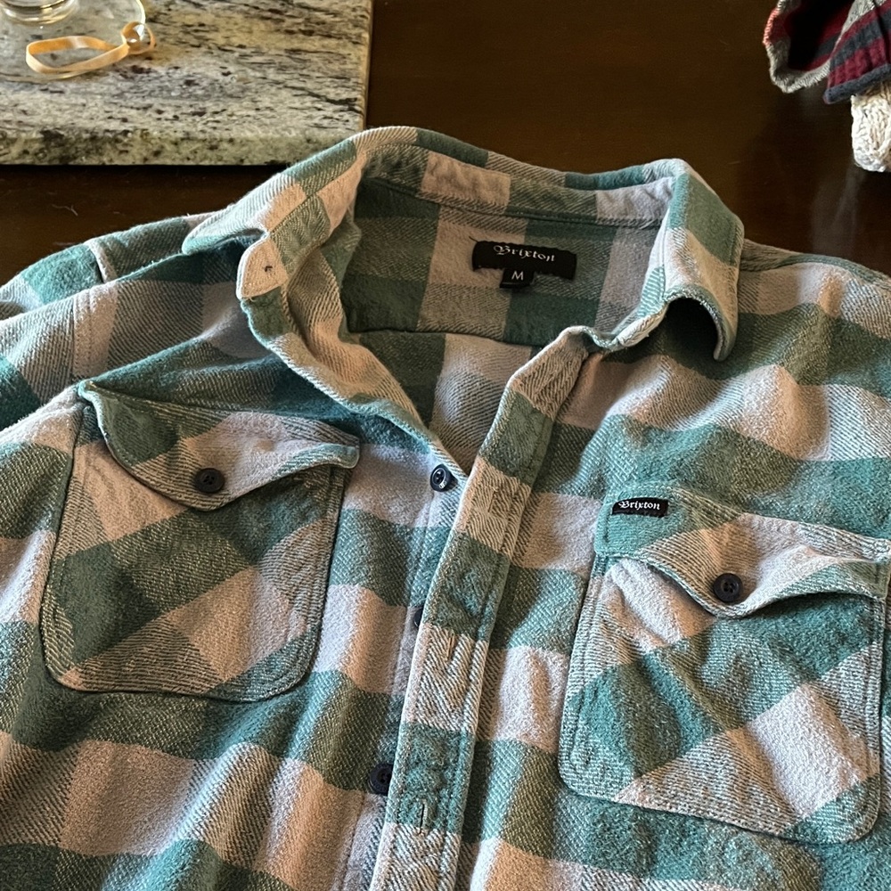 Brixton Green and Tan Checkered Button Down Shirt